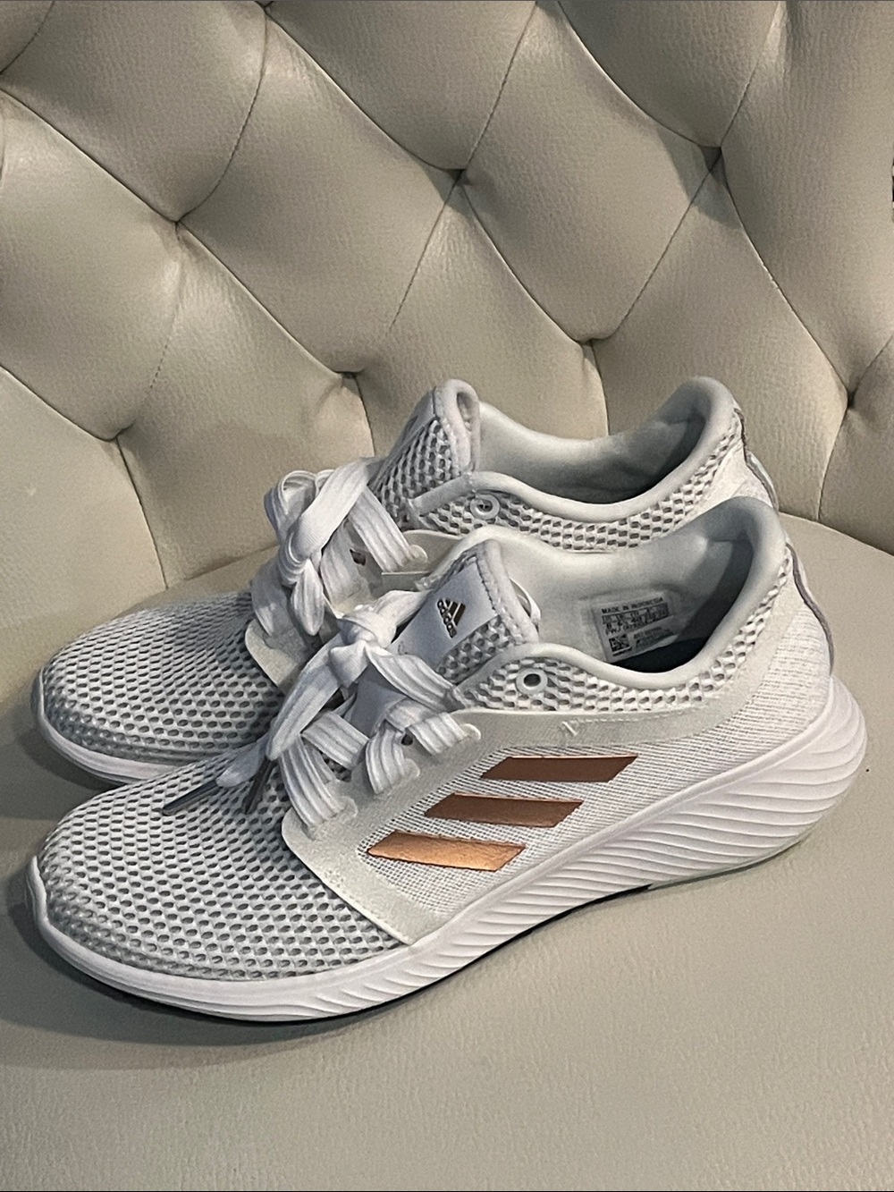 Adidas White Mesh Running Sneakers with Rose Gold Stripes Eye Catching - Picture 7 of 10